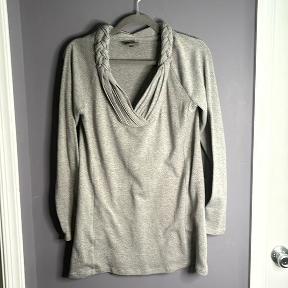 Anthro One September Gray Long Sleeve Tunic with Braided Collar Size Small - Picture 9 of 9